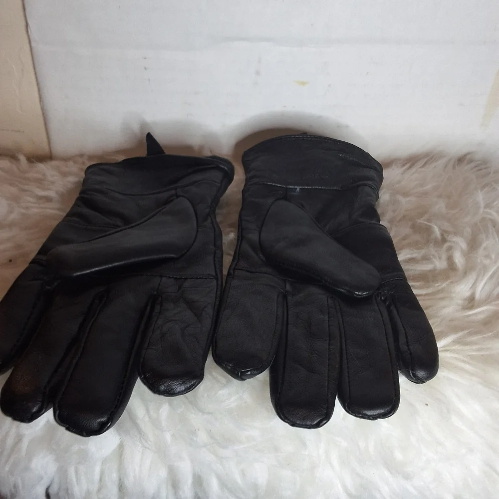 Vintage Black Leather Ladylike Bow Gloves M/L
